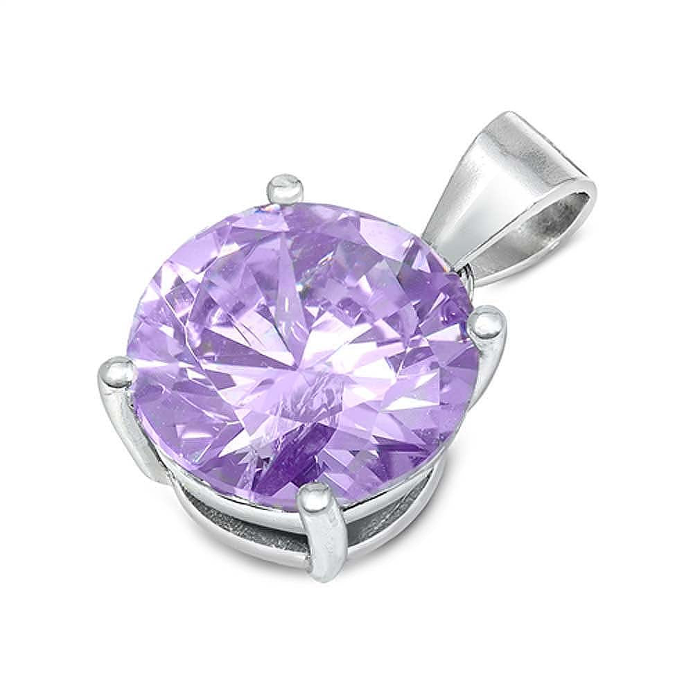 Sterling Silver Elegant Lavender Simulated Diamond Solitaire Pendant Set on High Quality Prong Setting And Aprx 4 Carat Weight