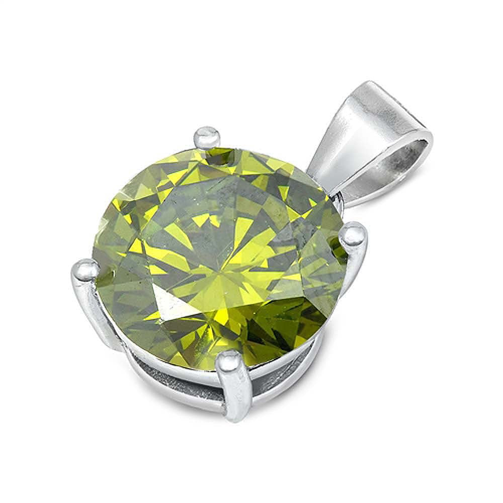 Sterling Silver Elegant Peridot CZ Solitaire Pendant Set on High Quality Prong Setting And Aprx 4 Carat Weight