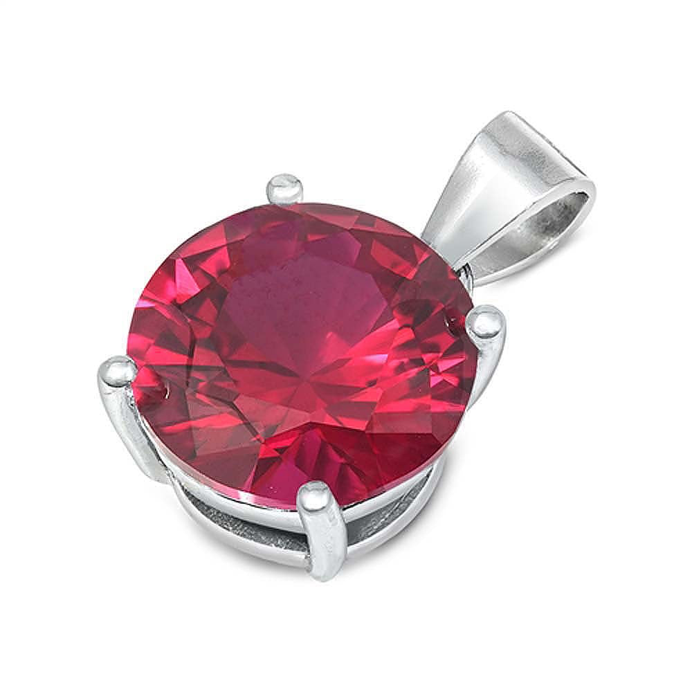 Sterling Silver Elegant Red Ruby CZ Solitaire Pendant Set on High Quality Prong Setting And Aprx 4 Carat Weight