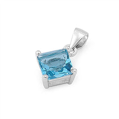 Sterling Silver Elegant Blue Topaz Princess Cut CZ Solitaire Pendant Set on High Quality Prong Setting And Aprx 1.5 Carat Weight