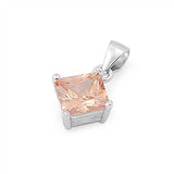 Sterling Silver Elegant Champagne Princess Cut Simulated Diamond Solitaire Pendant Set on High Quality Prong Setting And Aprx 1.5 Carat Weight