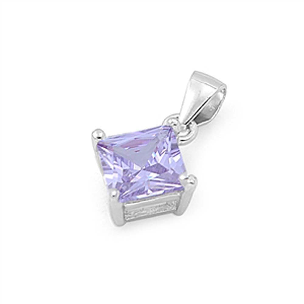 Sterling Silver Elegant Lavender Princess Cut CZ Solitaire Pendant Set on High Quality Prong Setting And Aprx 1.5 Carat Weight