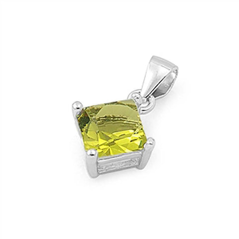 Sterling Silver Elegant Peridot Princess Cut Simulated Diamond Solitaire Pendant Set on High Quality Prong Setting And Aprx 1.5 Carat Weight