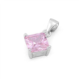 Sterling Silver Elegant Pink Princess Cut Simulated Diamond Solitaire Pendant Set on High Quality Prong Setting And Aprx 1.5 Carat Weight