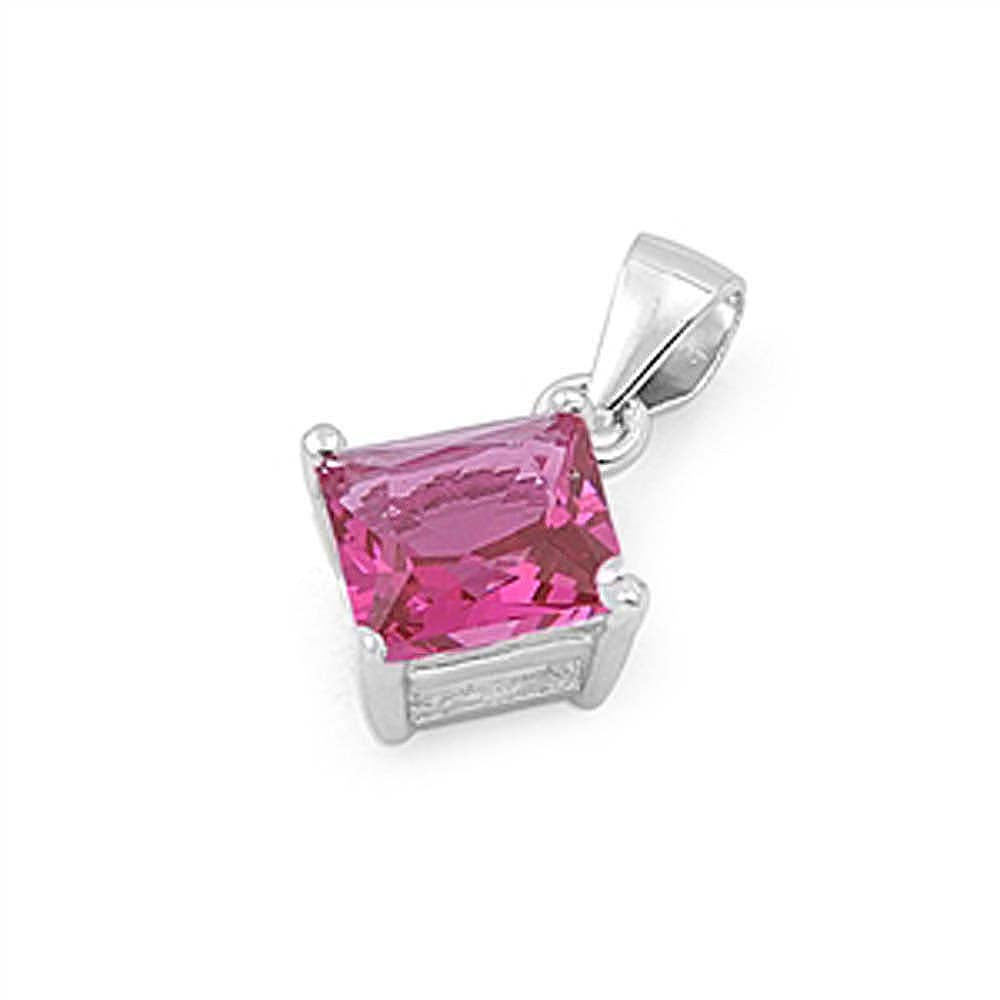 Sterling Silver Elegant Red Ruby Princess Cut CZ Solitaire Pendant Set on High Quality Prong Setting And Aprx 1.5 Carat Weight