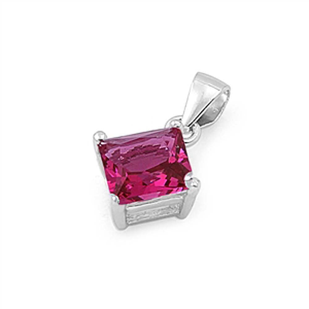 Sterling Silver Elegant Rose Pink Princess Cut CZ Solitaire Pendant Set on High Quality Prong Setting And Aprx 1.5 Carat Weight