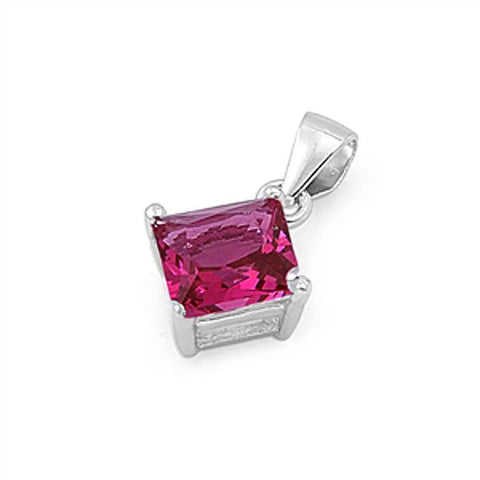 Sterling Silver Elegant Rose Pink Princess Cut Simulated Diamond Solitaire Pendant Set on High Quality Prong Setting And Aprx 1.5 Carat Weight