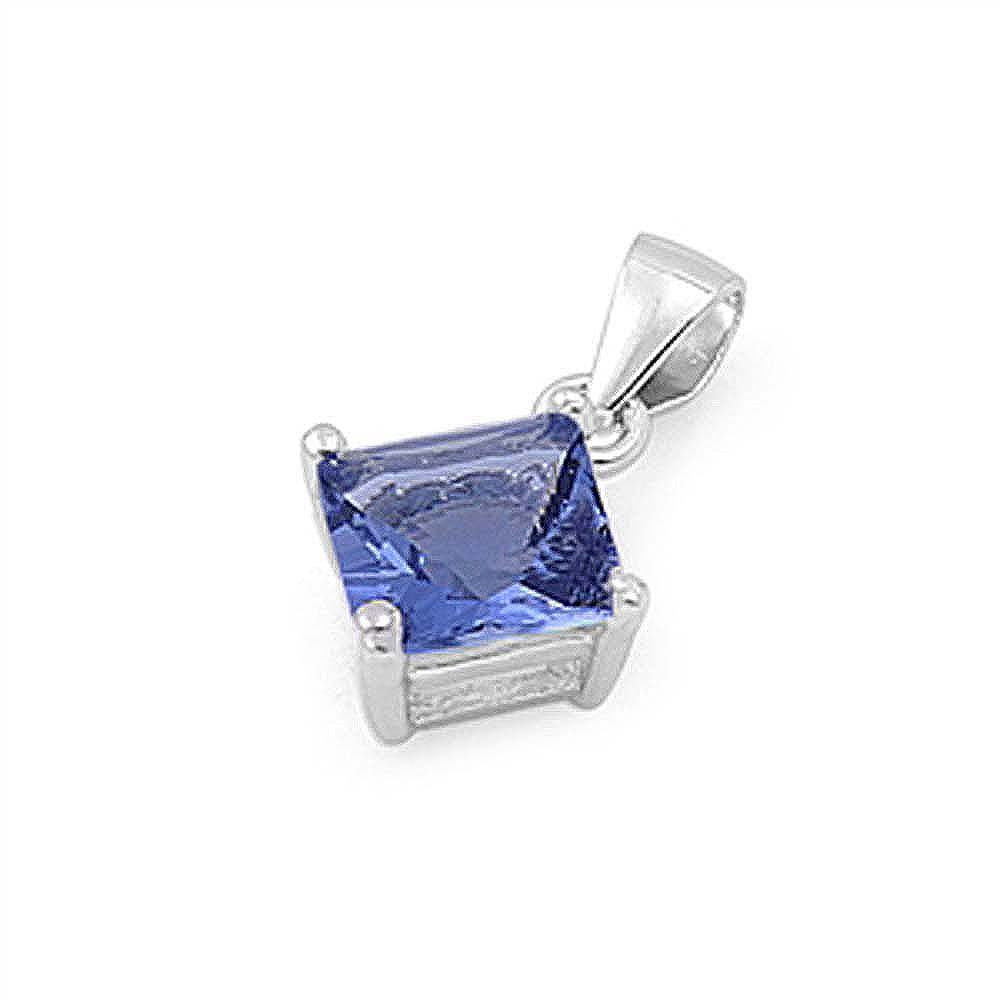 Sterling Silver Elegant Tanazanite Princess Cut Simulated Diamond Solitaire Pendant Set on High Quality Prong Setting And Aprx 1.5 Carat Weight