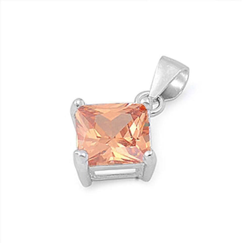 Sterling Silver Elegant Champagne Princess Cut Simulated Diamond Solitaire Pendant Set on High Quality Prong Setting And Aprx 2.5 Carat Weight