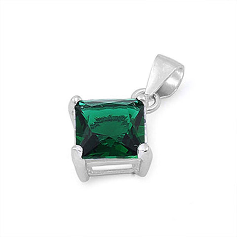 Sterling Silver Elegant Emerald Princess Cut Simulated Diamond Solitaire Pendant Set on High Quality Prong Setting And Aprx 2.5 Carat Weight