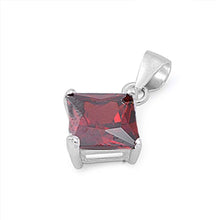 Load image into Gallery viewer, Sterling Silver Elegant Garnet Princess Cut Simulated Diamond Solitaire Pendant Set on High Quality Prong Setting And Aprx 2.5 Carat Weight