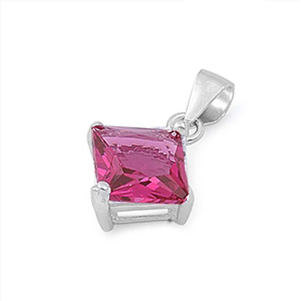Sterling Silver Elegant Red Ruby Princess Cut CZ Solitaire Pendant Set on High Quality Prong Setting And Aprx 2.5 Carat Weight