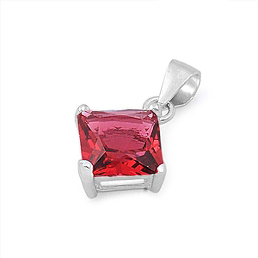 Sterling Silver Elegant Rose Pink Princess Cut CZ Solitaire Pendant Set on High Quality Prong Setting And Aprx 2.5 Carat Weight