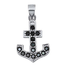 Load image into Gallery viewer, Sterling Silver Fancy Anchor Pendant Embedded with Black Cz StonesAnd Pendant Height of 23MM