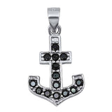 Sterling Silver Fancy Anchor Pendant Embedded with Black Cz StonesAnd Pendant Height of 23MM