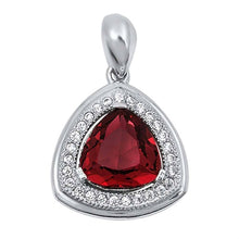 Load image into Gallery viewer, Sterling Silver Classy Trillion Cut Garnet Cz with Pave Frame PendantAnd Pendant Height of 17MM