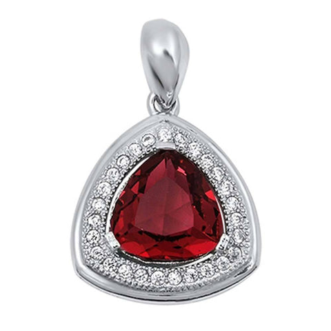 Sterling Silver Classy Trillion Cut Garnet Cz with Pave Frame PendantAnd Pendant Height of 17MM