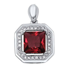 Load image into Gallery viewer, Sterling Silver Classy Princess Cut Garnet Cz with Pave Frame PendantAnd Pendant Height of 16MM