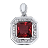 Sterling Silver Classy Princess Cut Garnet Cz with Pave Frame PendantAnd Pendant Height of 16MM