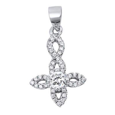 Sterling Silver Classy Micro Pave Infinity Like Design Pendant with Centered Large Clear Cz StoneAnd Pendant Height of 20MM