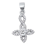 Sterling Silver Classy Micro Pave Infinity Like Design Pendant with Centered Large Clear Cz StoneAnd Pendant Height of 20MM