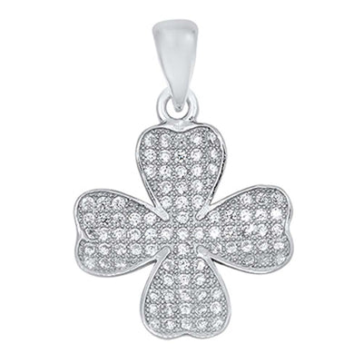 Sterling Silver Modish Micro Pave Clover Flower Pendant with Pendant Height of 20MM