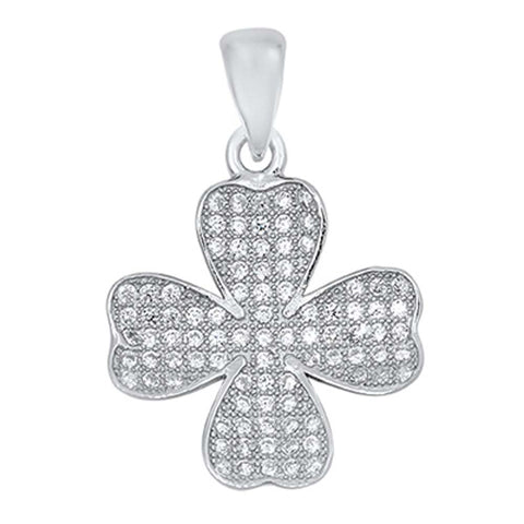 Sterling Silver Modish Micro Pave Clover Flower Pendant with Pendant Height of 20MM