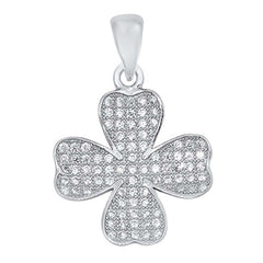 Sterling Silver Modish Micro Pave Clover Flower Pendant with Pendant Height of 20MM