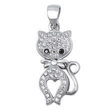 Load image into Gallery viewer, Sterling Silver Fancy Micro Pave Cat with Black Cz Eyes PendantAnd Pendant Height of 22MM