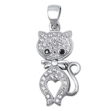 Sterling Silver Fancy Micro Pave Cat with Black Cz Eyes PendantAnd Pendant Height of 22MM