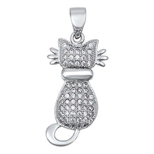 Load image into Gallery viewer, Sterling Silver Fancy Micro Pave Cat Pendant with Pendant Height of 24MM