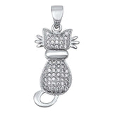 Sterling Silver Fancy Micro Pave Cat Pendant with Pendant Height of 24MM
