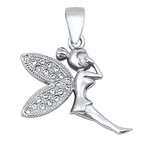 Sterling Silver Fairy Shaped Assorted CZ Pendant and Pendant Height 18 mm