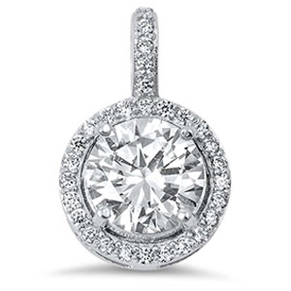 Sterling Silver Classy Round Cut Clear Cz with Pave Halo Setting PendantAnd Pendant Height of 17MM