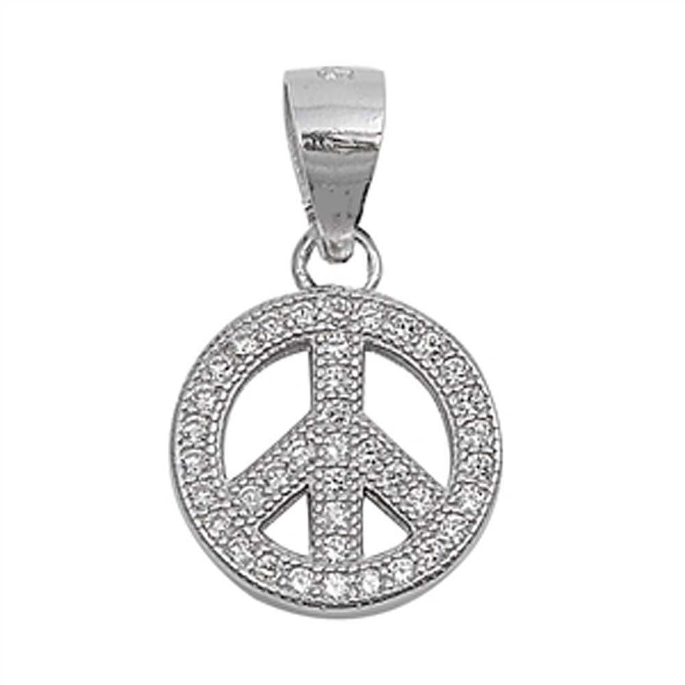 Sterling Silver Small Micro Pave Peace Sign Pendant with Pendant Height of 14MM