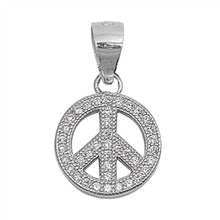 Load image into Gallery viewer, Sterling Silver Small Micro Pave Peace Sign Pendant with Pendant Height of 14MM