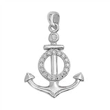Sterling Silver Fancy Anchor Pendant with Centered Pave Open Circle DesignAnd Pendant Height of 25MM
