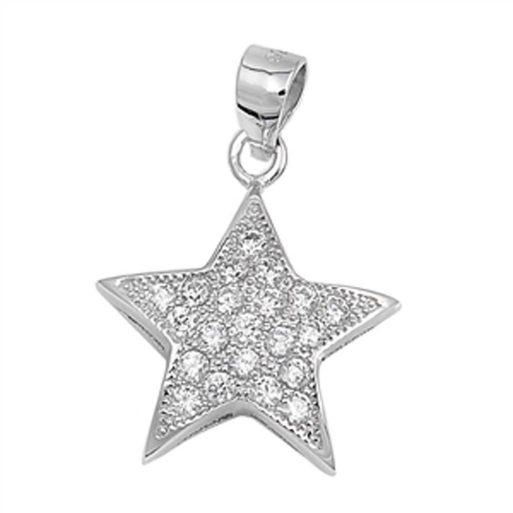 Sterling Silver Fancy Micro Pave Star Pendant with Pendant Height of 19MM