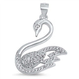 Sterling Silver Fancy Swan Pendant With Clear Cz Stones AccentAnd Pendant Height of 25MM