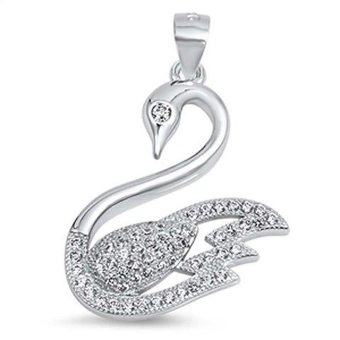 Sterling Silver Fancy Swan Pendant with Clear Cz Stones Accent, Pendant Height of 25MM