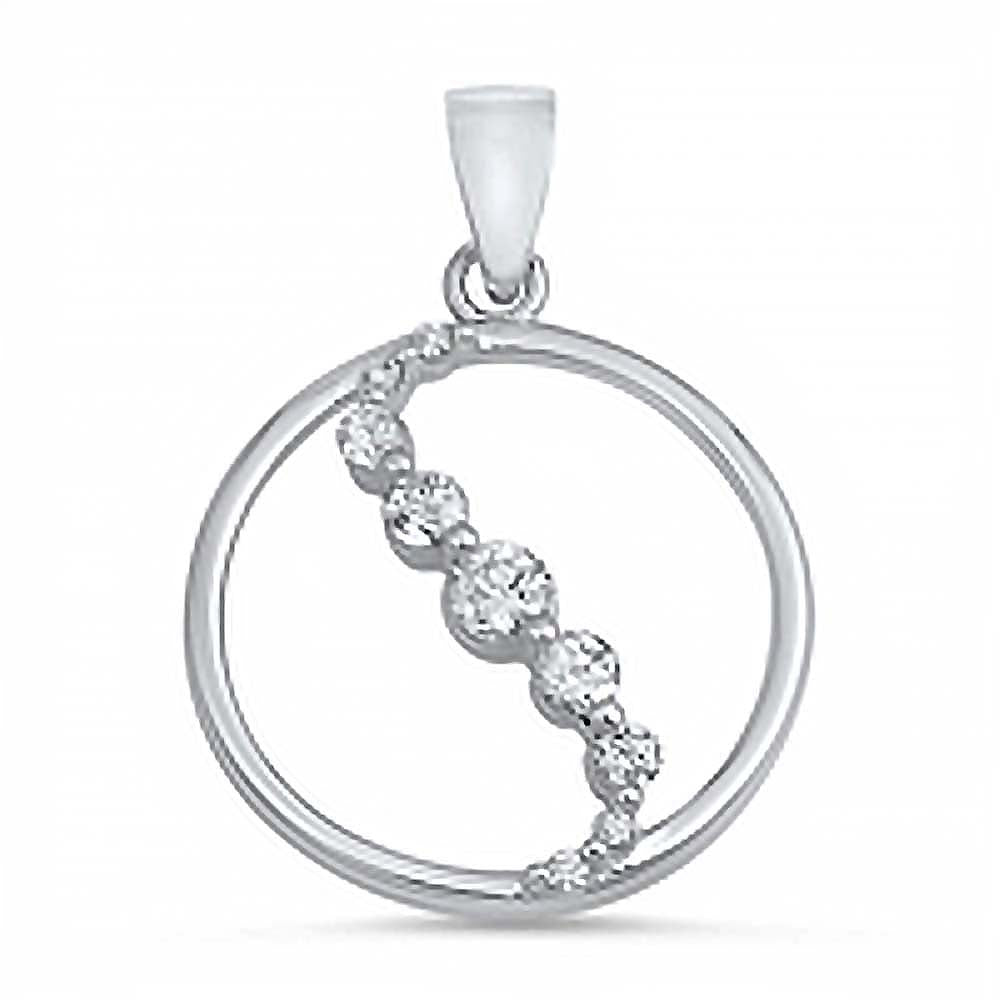 Sterling Silver Fancy Open Circle Pendant with Curved Paved CZAnd Pendant Height of 21MM