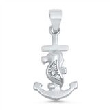 Sterling Silver Stylish Seahorse and Anchor Design Pendant with Clear CZ StonesAnd Pendant Height of 20MM