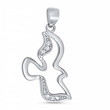 Load image into Gallery viewer, Sterling Silver Stylish Clear CZ Open Dove Pendant with Pendant Height of 21MM