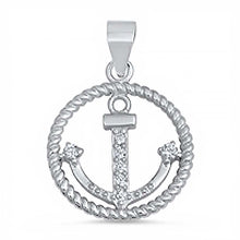 Load image into Gallery viewer, Sterling Silver Fancy Rope Circled Anchor Pendant with Clear Cz StonesAnd Pendant Height of 19MM