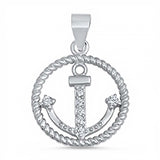 Sterling Silver Fancy Rope Circled Anchor Pendant with Clear Cz StonesAnd Pendant Height of 19MM