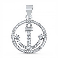 Sterling Silver Fancy Rope Circled Anchor Pendant with Clear Cz Stones And Pendant Height of 19MM