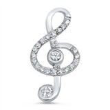 Sterling Silver Fancy Paved Clear CZ Musical Note PendantAnd Pendant Height of 22MM