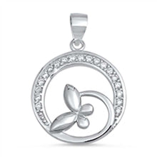 Load image into Gallery viewer, Sterling Silver Fancy Clear CZ Open Circle Butterfly Pendant with Pendant Height of 22MM