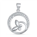 Sterling Silver Fancy Clear CZ Open Circle Butterfly Pendant with Pendant Height of 22MM