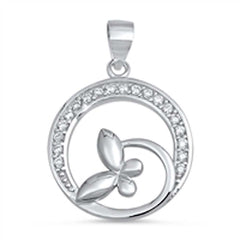 Sterling Silver Fancy Clear CZ Open Circle Butterfly Pendant with Pendant Height of 22MM